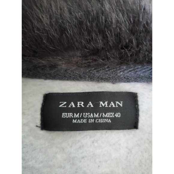 Zara Mens M Sweater Pullover sweatshirt Quarter zip Fleece Neck faux fur - Picture 4 of 8